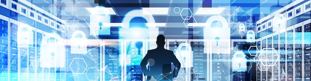 Vector back view of businessman silhouettes working 