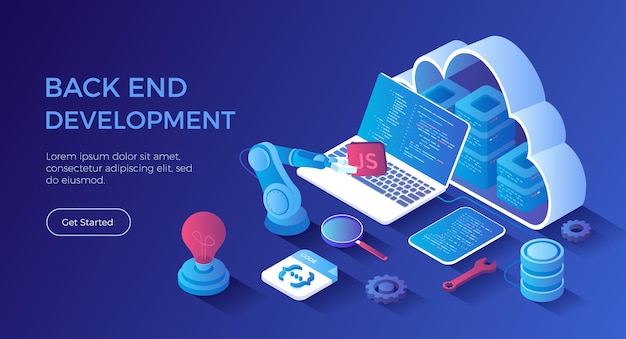 Vector backend development coding software engineering programming languages server racks in the big c