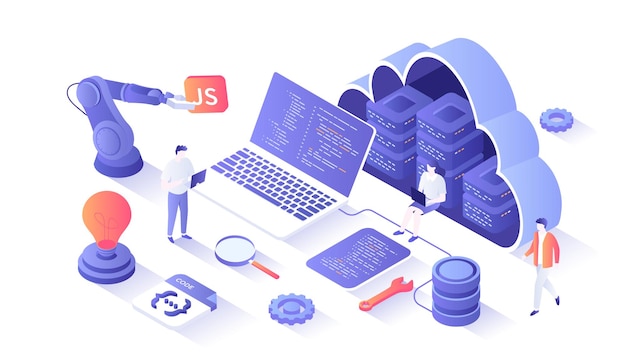 Vector backend development coding software engineering programming languages server racks in the big c