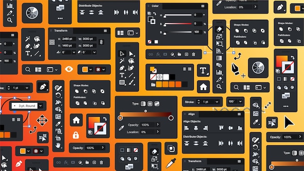 Vector background of vector processing tools tool blocks graphic editor designer ux ui bg set of icon