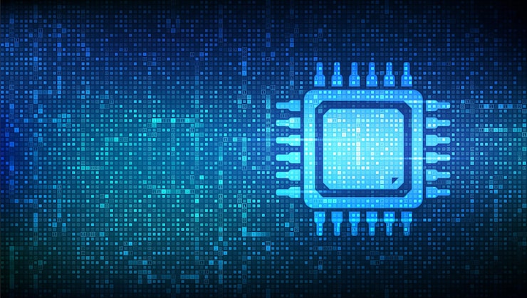 background with Processor CPU Microprocessor or Chip made with binary code