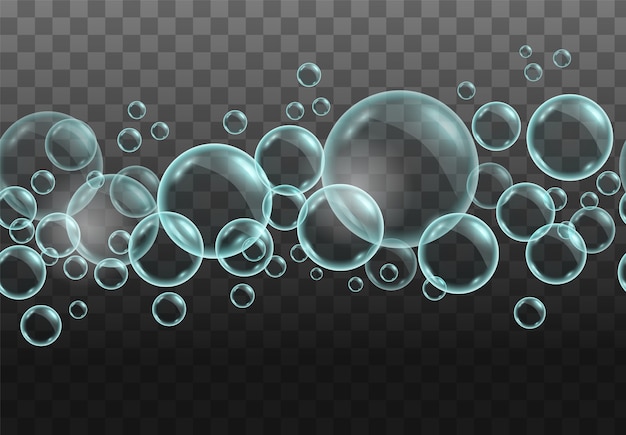 Vector background with transparent soap water bubbles