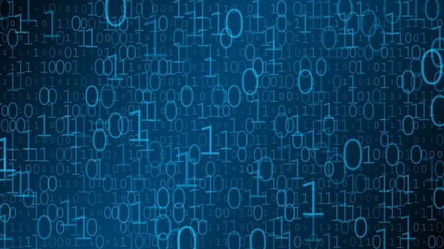 Vector background of zeros and ones in blue colors