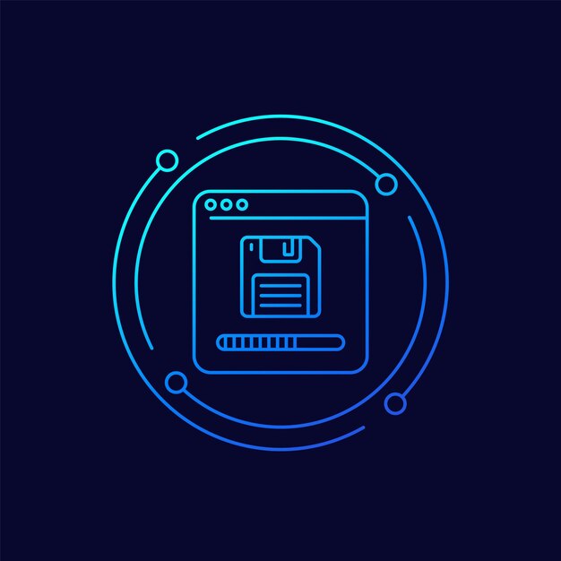 Vector backup or copy files icon with a floppy disk linear design