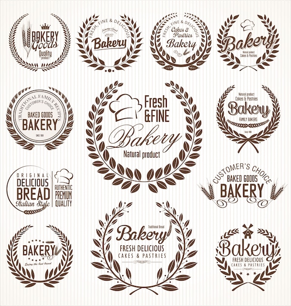 Vector bakery retro vintage badges collection