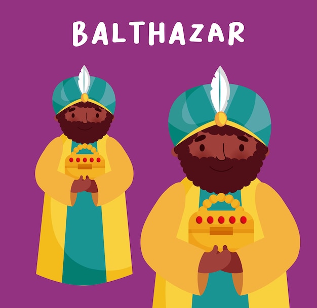 Vector balthazar wise man with present cartoon . vector illustration