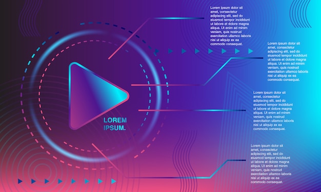 Vector banner colorful play button. abstract background. plastic and geometric shape. 