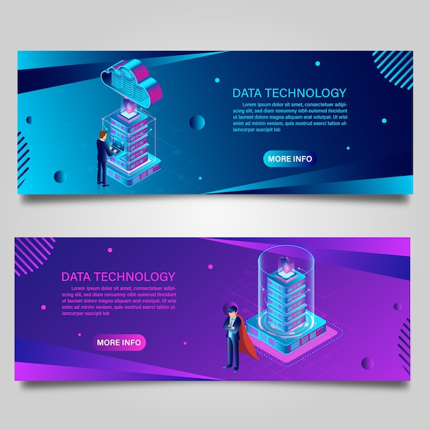 Vector banner data technology for business isometric design