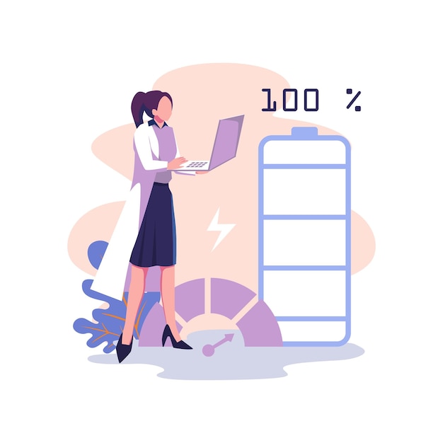 Vector battery runtime flat style illustration design