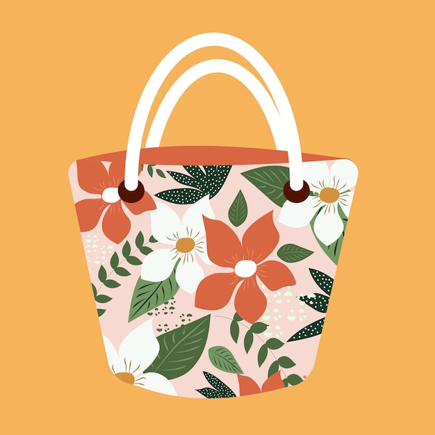 Vector beach bag with bright large flowers vector summer drawing