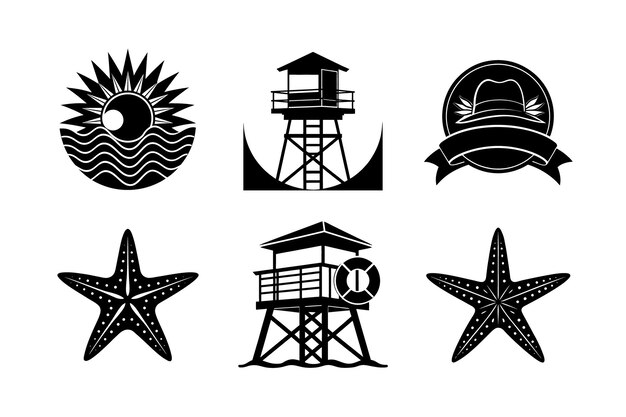 Vector beach and summer silhouettes