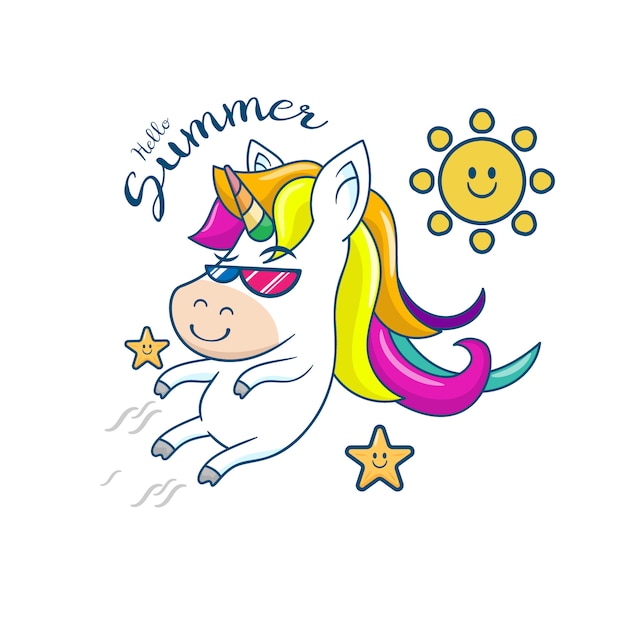 Vector beautiful unicorn with summer