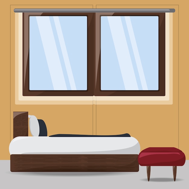 Vector bedroom with bed and window icon colorful design