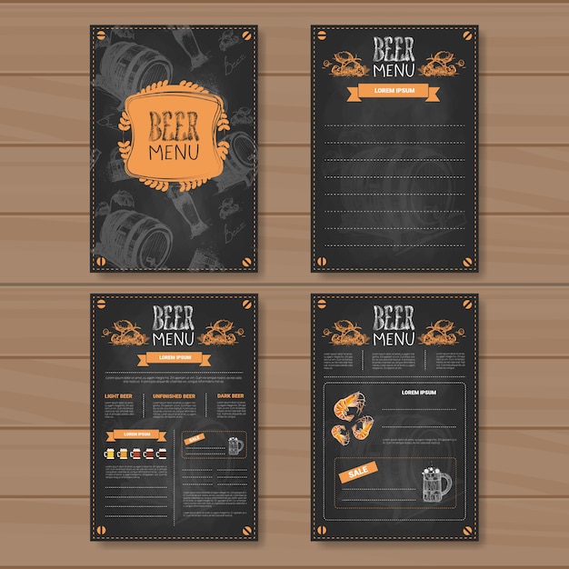 Vector beer menu set design for restaurant cafe pub chalked