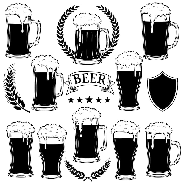 Vector beer mug glass silhouettes on a white color background illustration