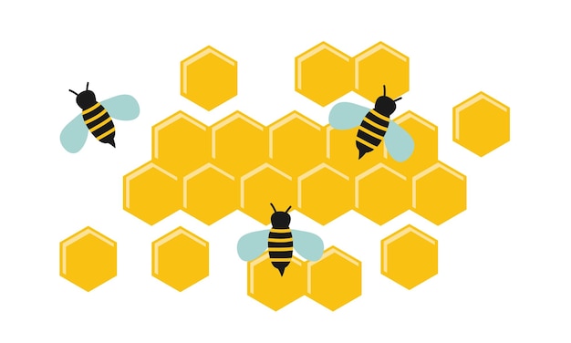 Vector bees and honeycombs vector illustration isolated on white background