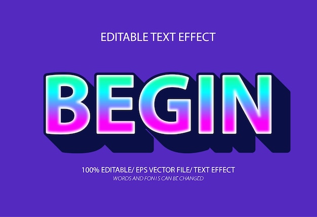 Vector begin editable text effect and editable text style