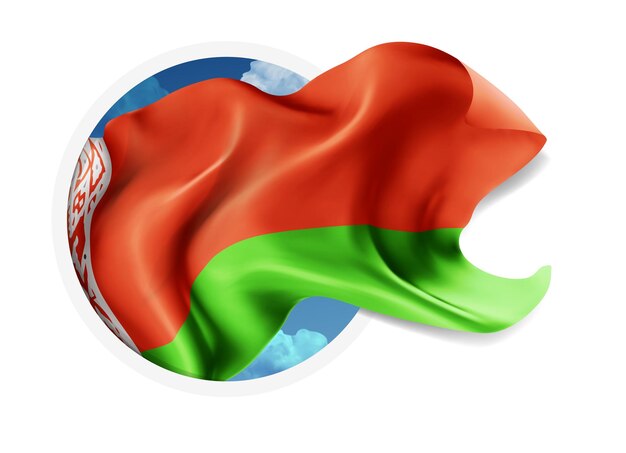 Vector belarus vector 3d flag against a blue sky through a round hole on a white background