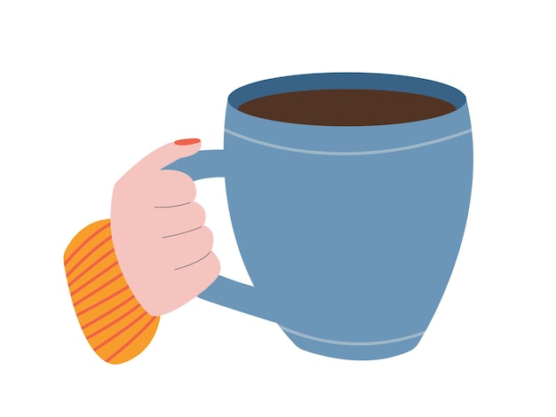 Vector big coffee cup in hand vector flat illustration