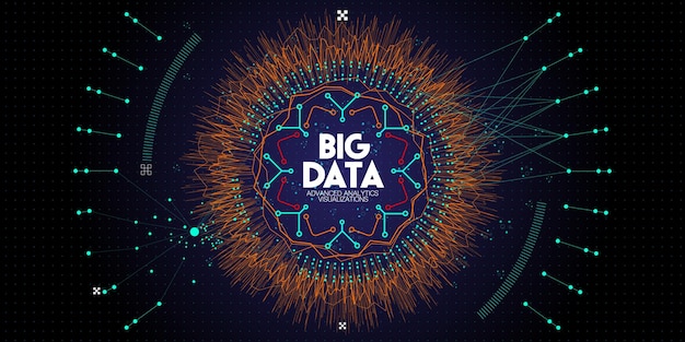 Vector big data advanced technology and visualization with fractal element with lines and dots array