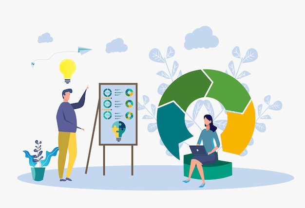 Vector big data analysis teamwork developer programmer business people are looking for an idea for business colorful vector illustration