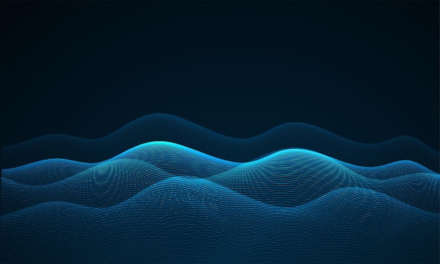 Vector big data visualization concept dynamic wave on blue background wave of particles
