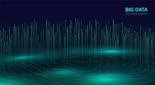 Vector big data visualization. futuristic cosmic design of data flow. abstract digital background with flowing particles. glowing fractal element with lines.