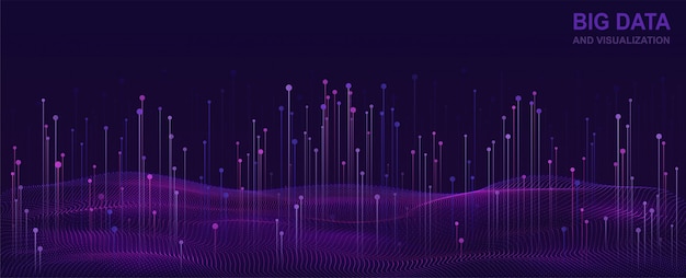 Vector big data visualization. futuristic design of data flow. abstract digital background with flowing particles. abstract digital background with waves, lines and dots.