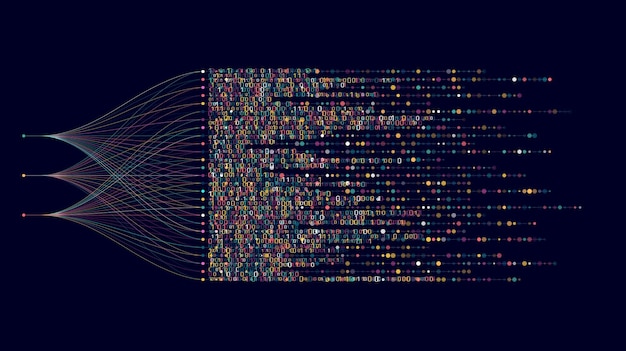 Vector big data visualization social network financial analysis of complex databases data mining vector technology background information analytics concept