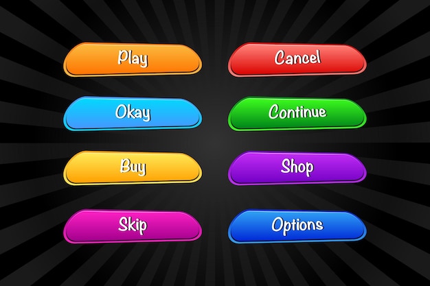 Vector big set buttons for games and app glass game ui kit game ui set of buttons game button design