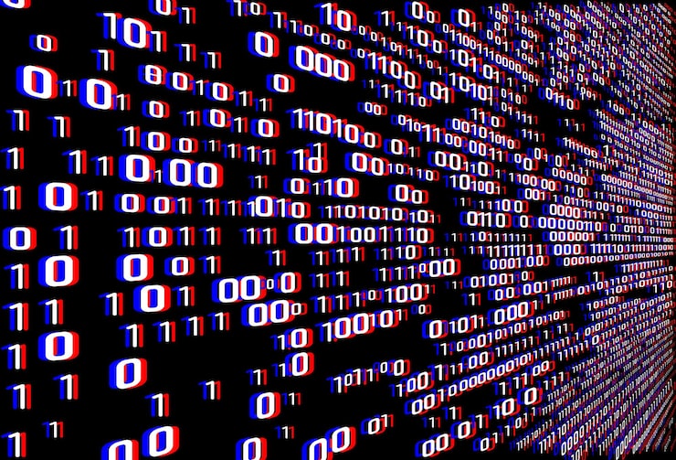 binary code background techno background of binary zero and one glitchy binary technology