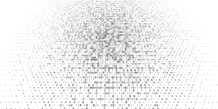 Binary Code Gradient Background with Abstract 3D Perspective Matrix with zero and one number element