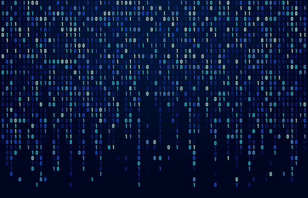 Vector binary code stream. digital data codes, hacker coding and crypto matrix numbers flow. digitally blue screen abstract  background