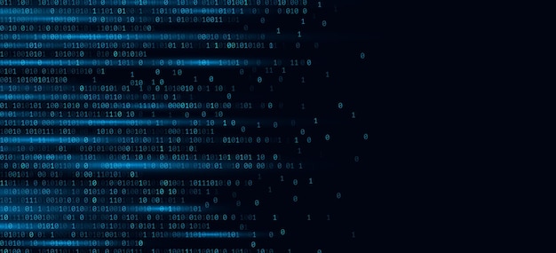 Vector binary data software programming code with glowing effect on dark blue backdrop finance tech digital background vector illustration