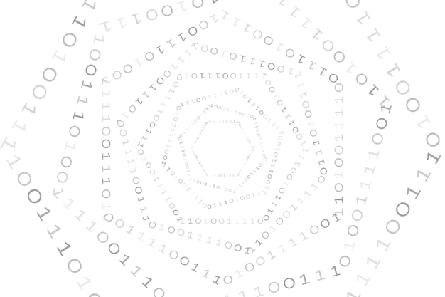 Vector binary spiral code algorithm digital data on white background