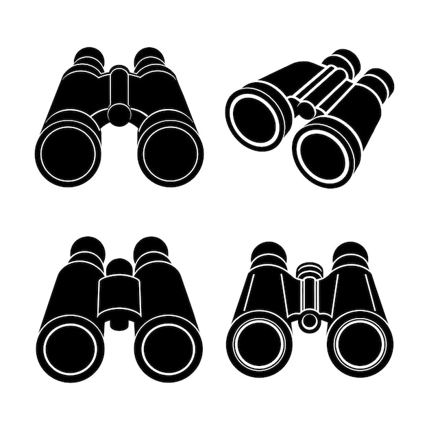 Vector binoculars silhouettes in four perspectives