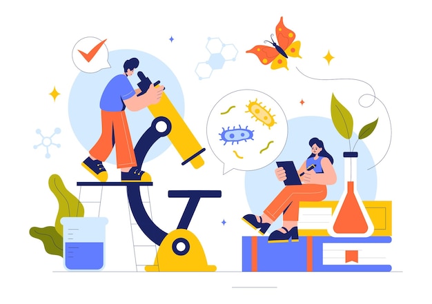 Vector biology vector illustration featuring dna gene molecule virus genetic biotechnology chemistry genome and science in a flat style background