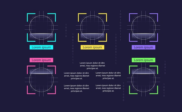 Vector biometric technology infographic chart design element set. abstract vector symbols for infochart with blank copy spaces. kit with shapes for instructional graphics. visual data presentation