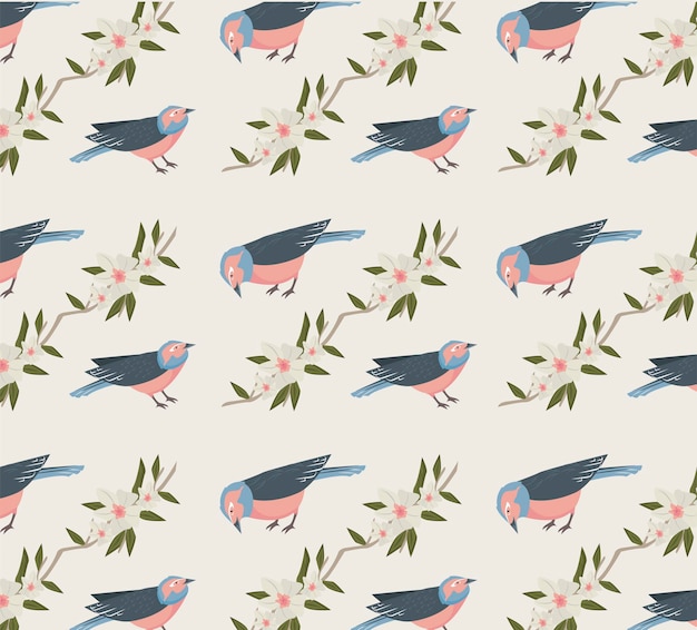 Vector birds and white flowers