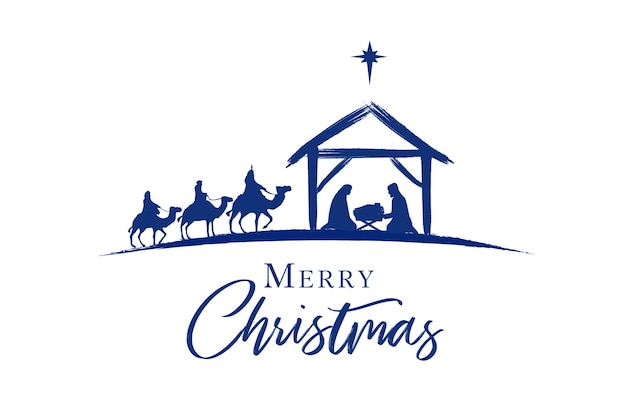 Vector birth of christ, baby jesus, three wise kings and star of bethlehem, nativity scene. flat design.