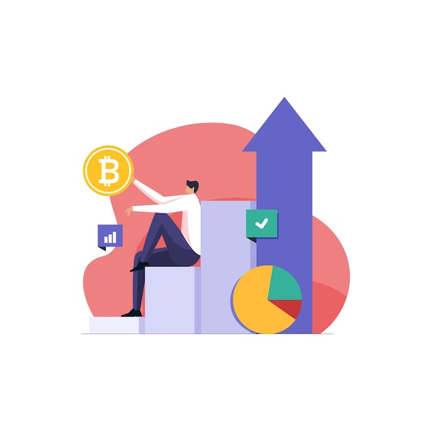 Vector bitcoin cryptocurrency blockchain chart and graph trading and market data analysis digital money