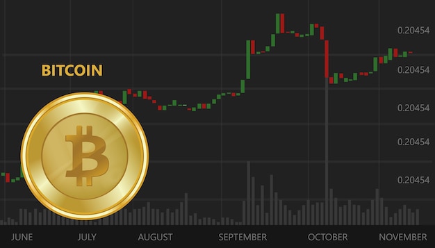 Vector bitcoin decrease exchange value digital virtual price up chart and graph black background