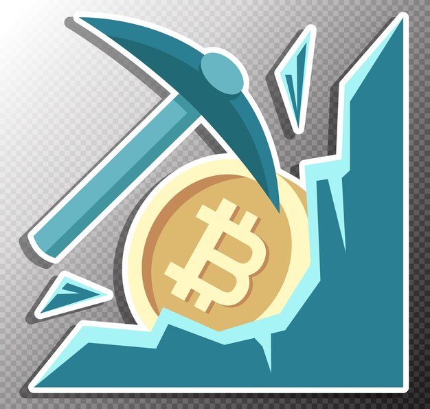 Vector bitcoin mining illustration in flat style