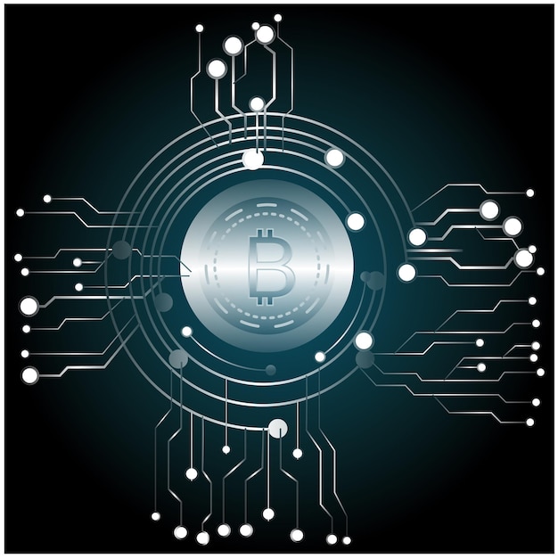 Vector bitcoin vector design around with circle circuit board for cryptocurrency for future business