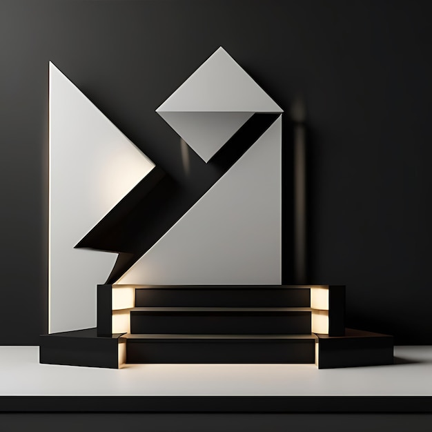 Vector black geometric podium dark background