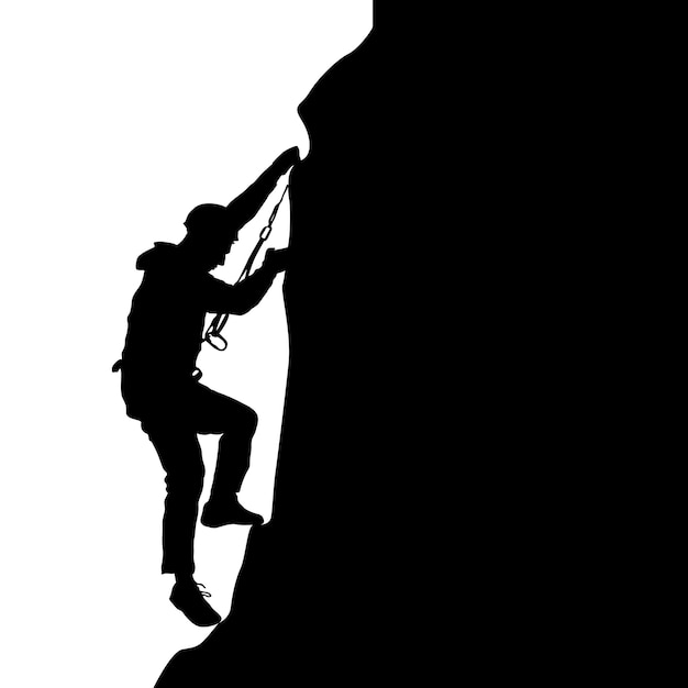 Vector black silhouette rock climber on white background vector illustration