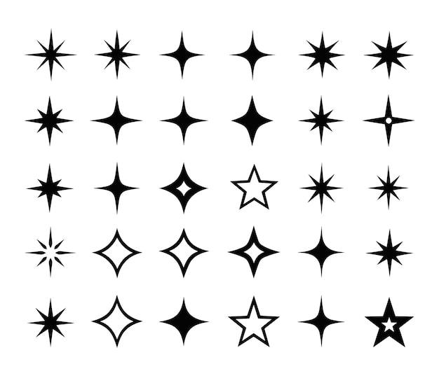 Vector black starburst and sparkle icon set vector symbols collection