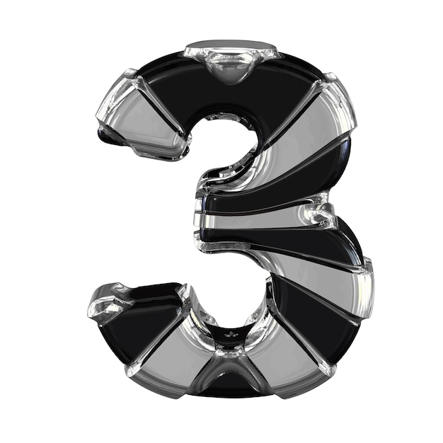 Vector black symbol with silver straps number 3