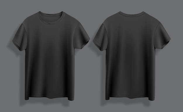 black tshirt isolated on dark background front and back view vector mock up