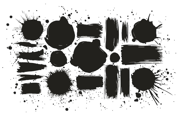 Vector black and white drawing brush set